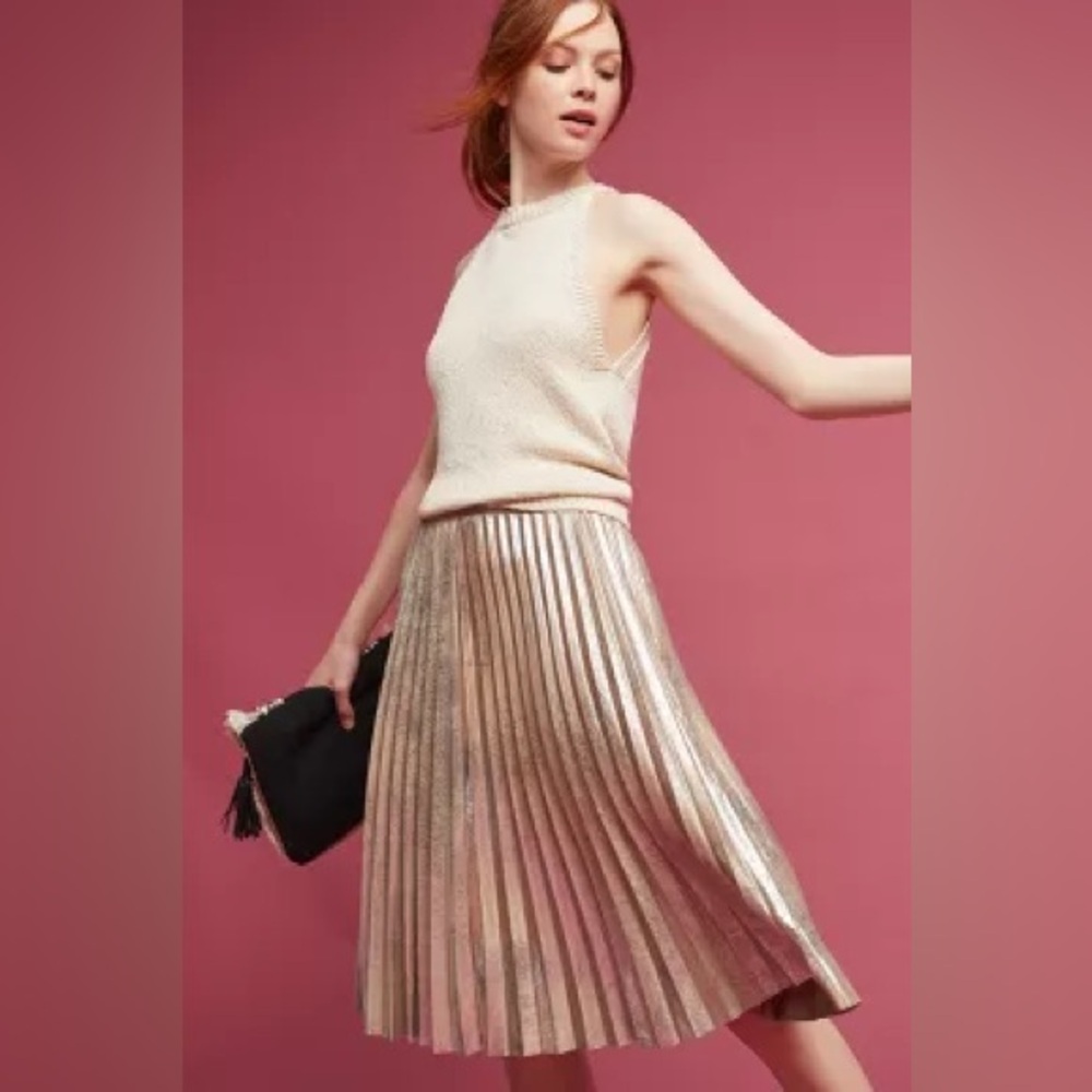 Anthropologie Maeve Metallic Pleated Skirt
